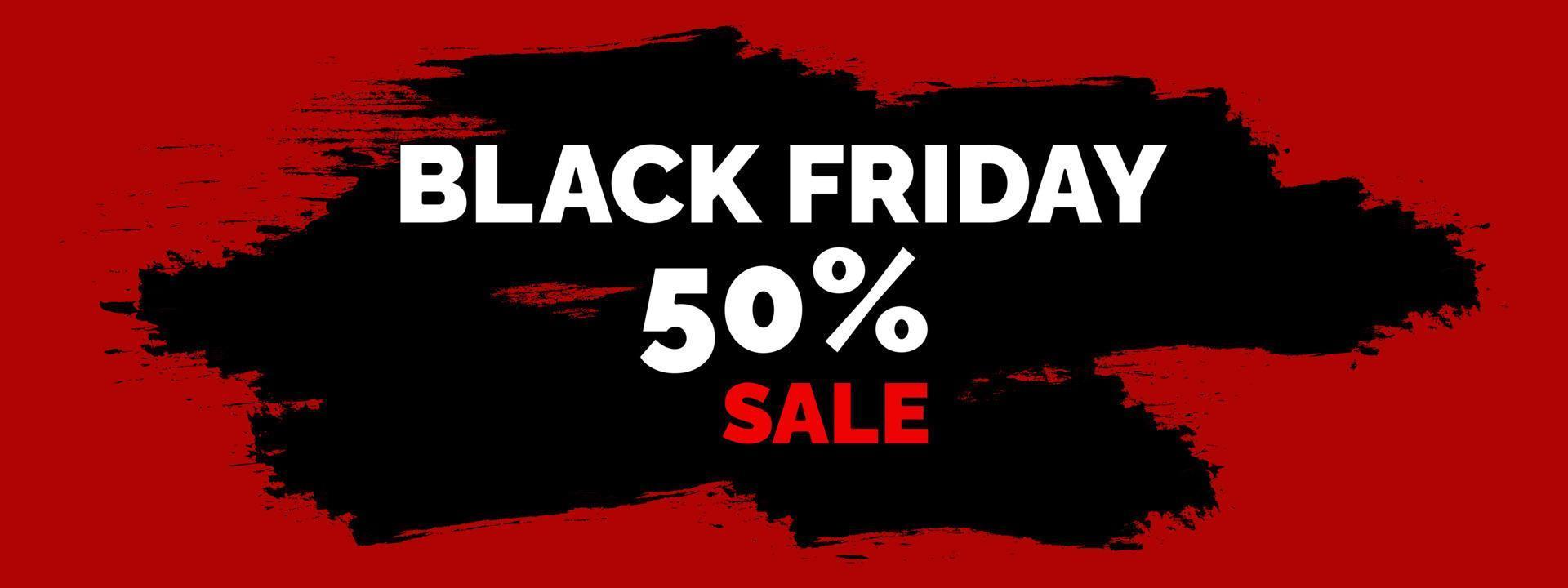 Black Friday banner. 50 Sale on black and red background. vector