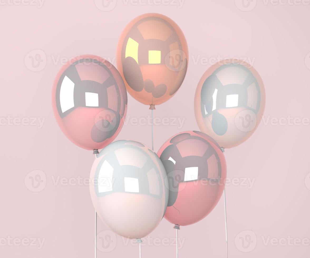 Colorful balloons flying for Birthday party and celebrations . 3D render for birthday, party, banners. photo