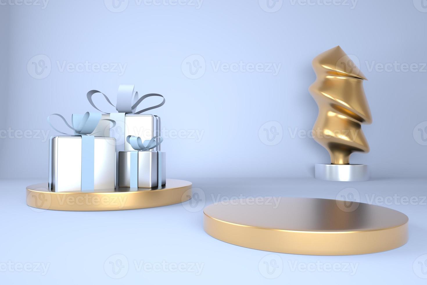 Christmas background with Christmas tree and stage for product display. 3d rendering. photo