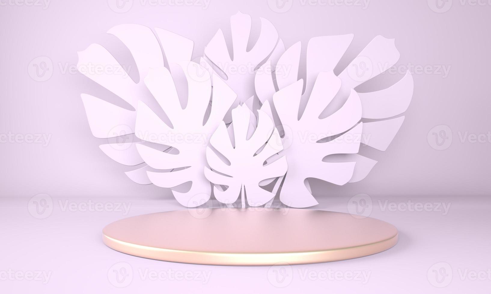 Mockup, podium, display with monstera leaves tropical plant background, 3drender photo