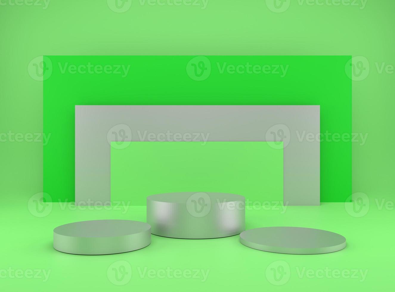 3d rendering studio with geometric shapes, podium on the floor. Platforms for product presentation, mock up background. photo