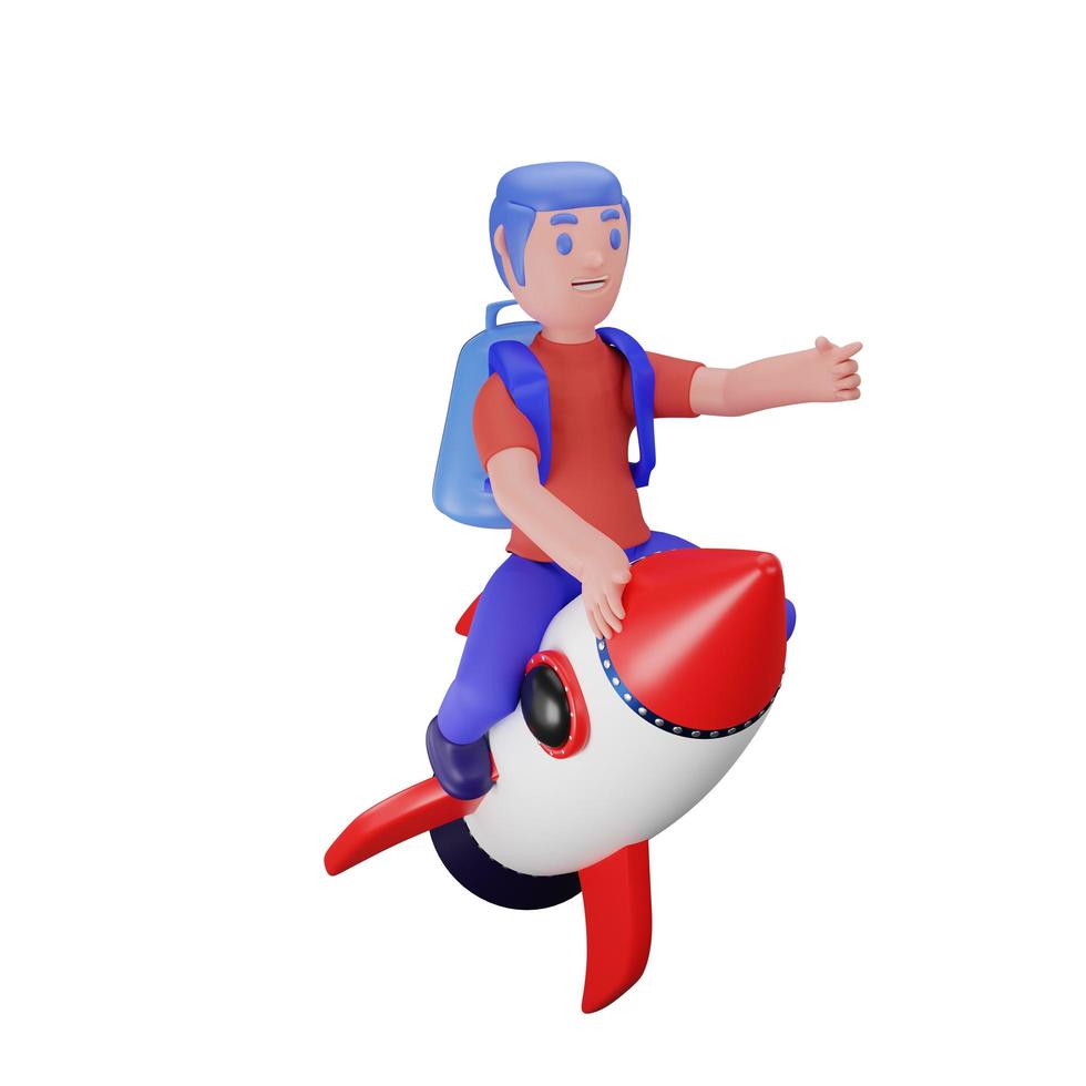 character riding a rocket with a back to school concept photo