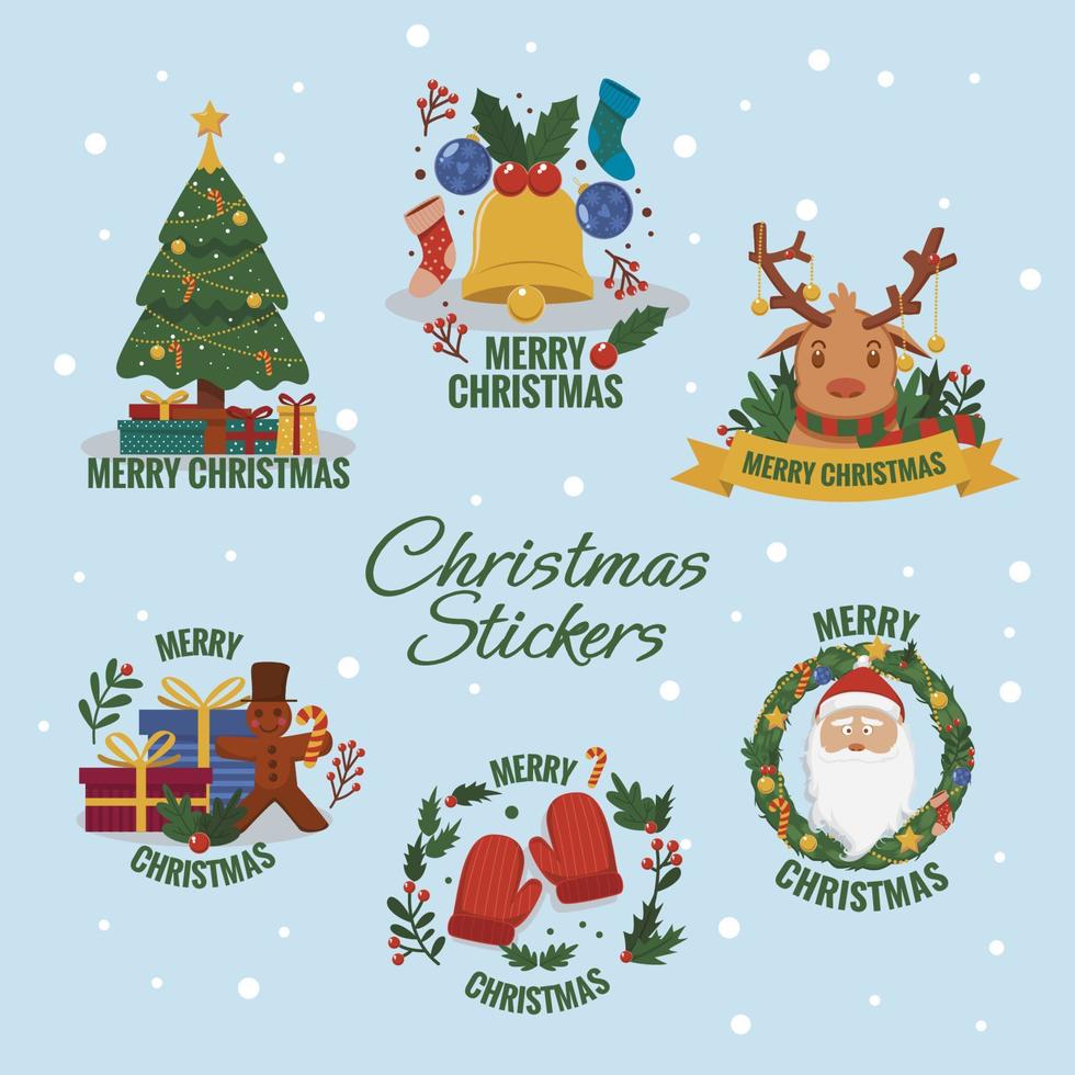 colección de pegatinas de artículos navideños vector