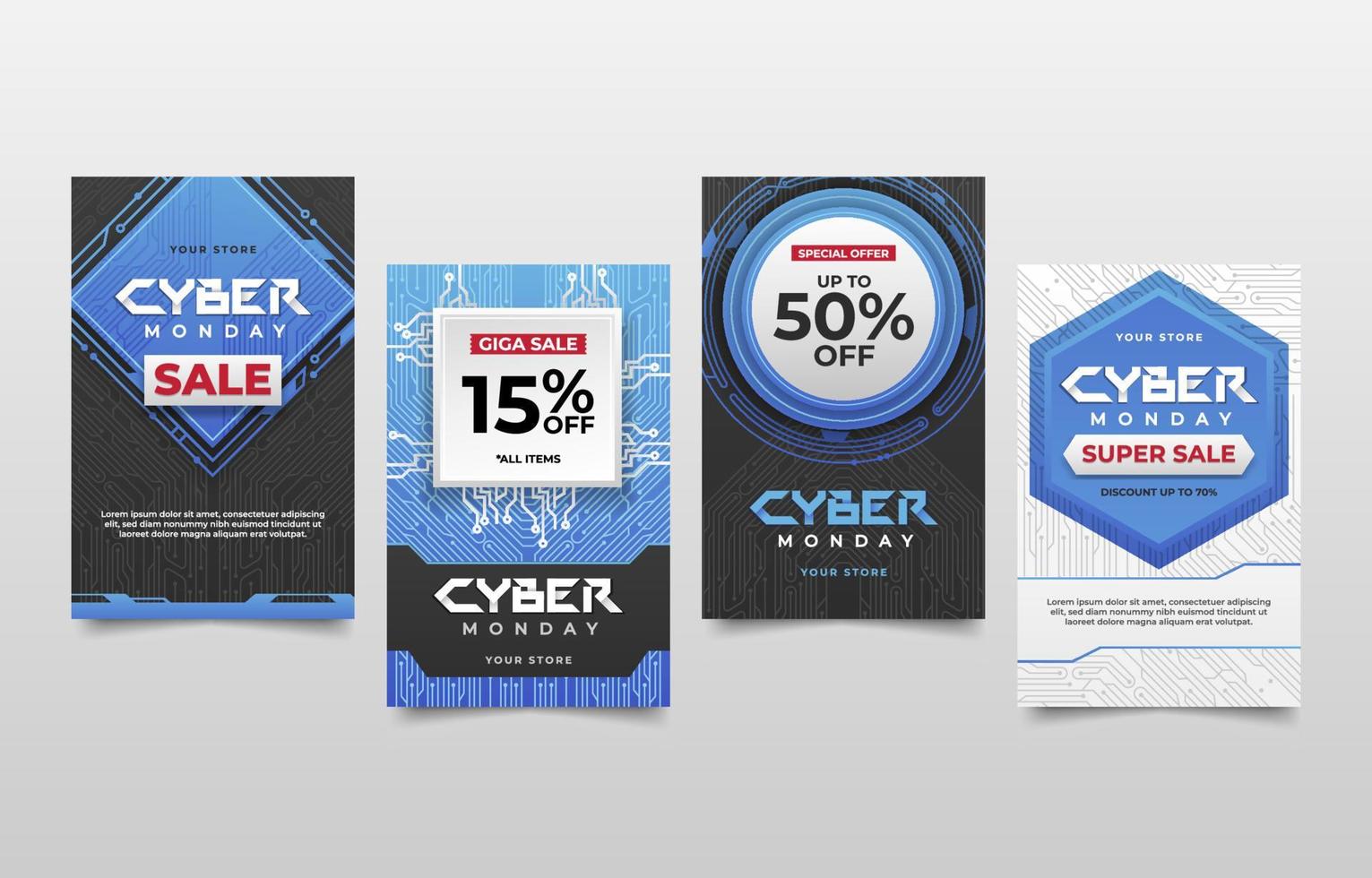 colección de tarjetas publicitarias de venta cyber monday vector