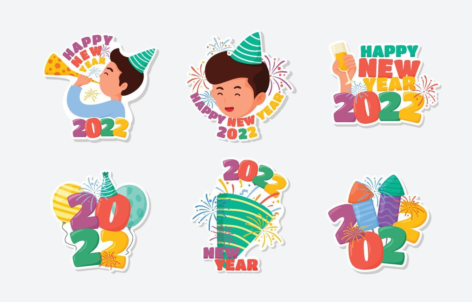Happy New Year 2022 Sticker Set vector