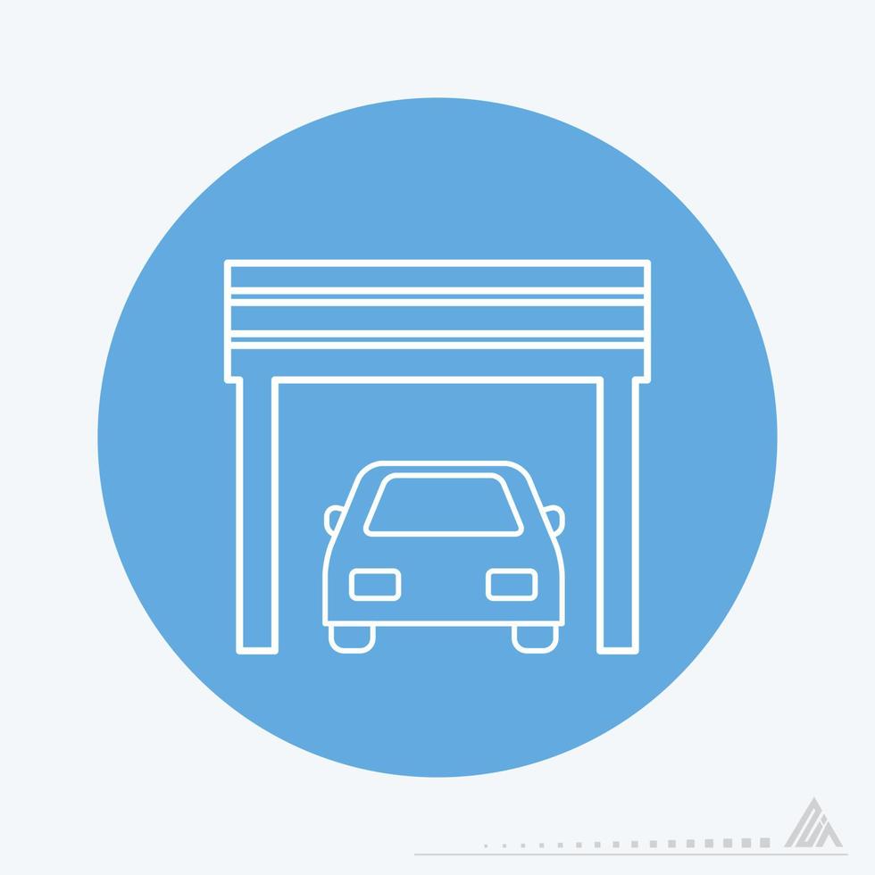 Vector Graphic of Car in Garage - Blue Monochrome Style