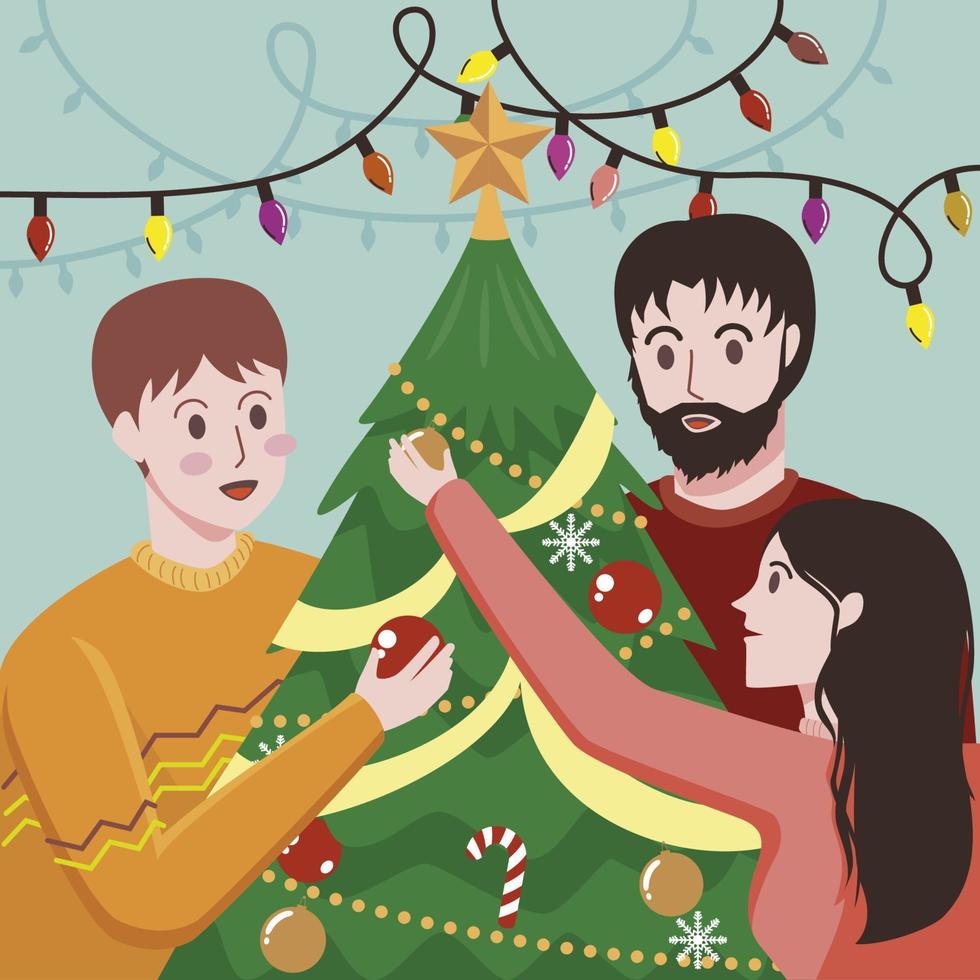 Family Decorating Christmas Tree vector