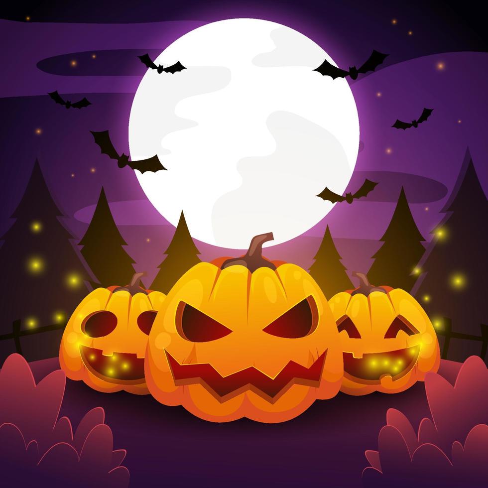 Scary Pumpkins against Dark Night Background vector