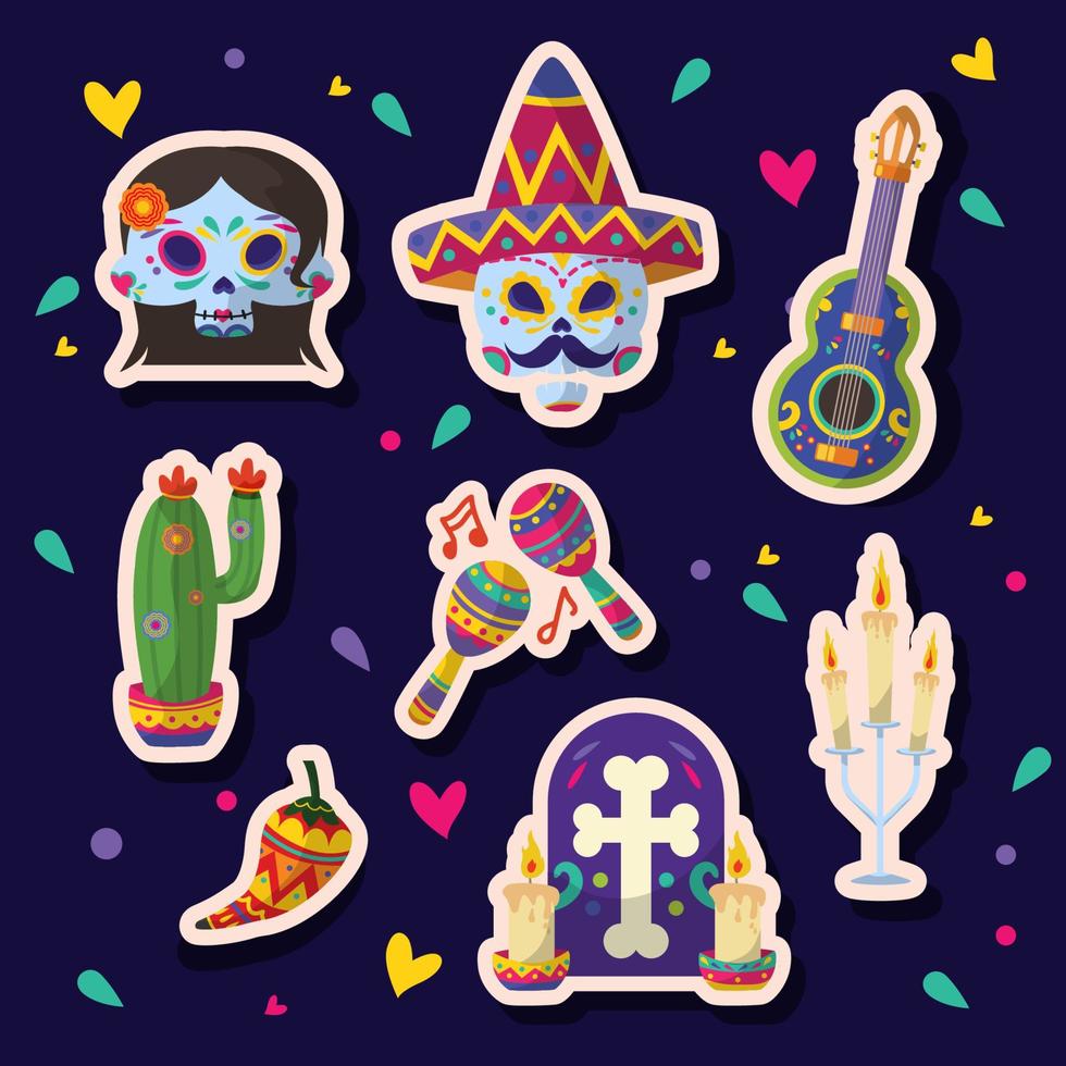 colección de pegatinas lindas del día de los muertos vector