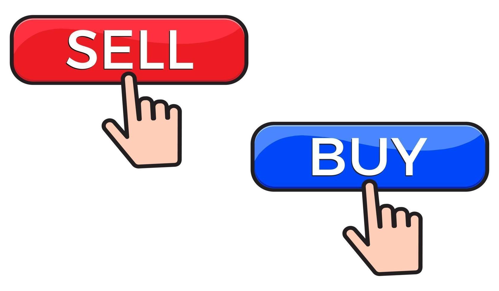 BUY and SELL button and finger click cursor vector