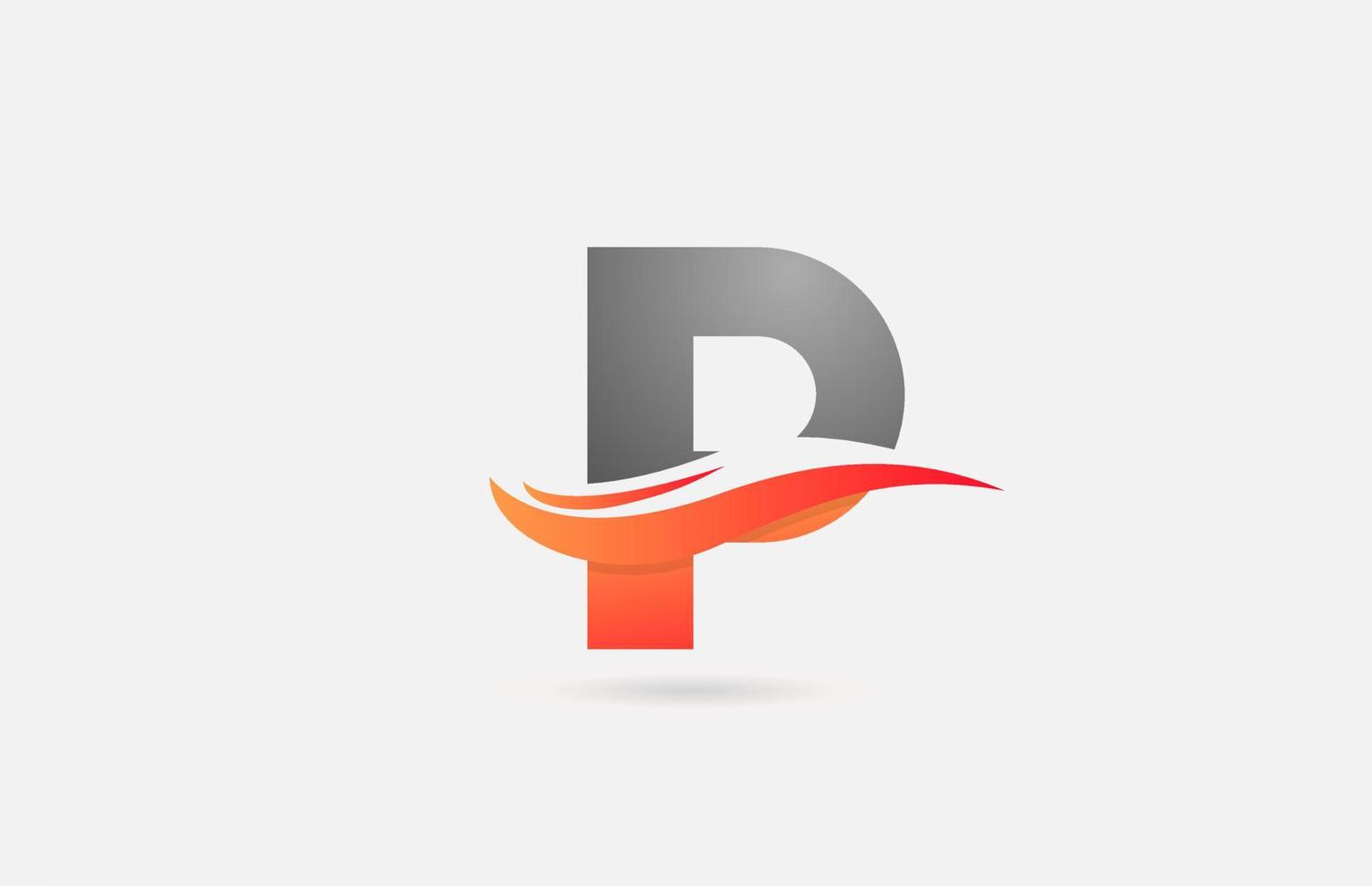 orange grey P alphabet letter logo icon for business and company with swoosh design vector