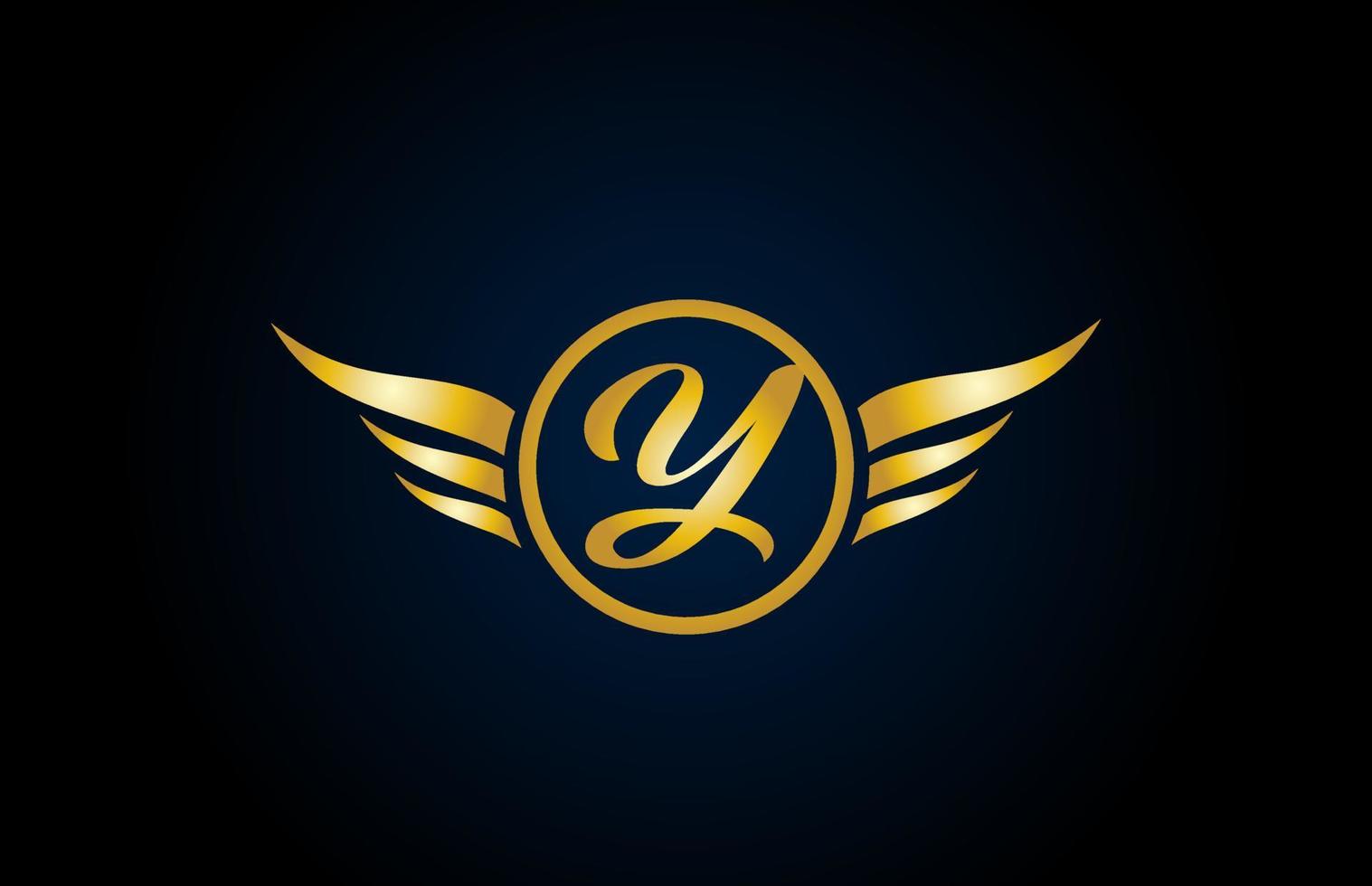 gold golden Y wing wings alphabet letter logo icon with classy design for company and business vector