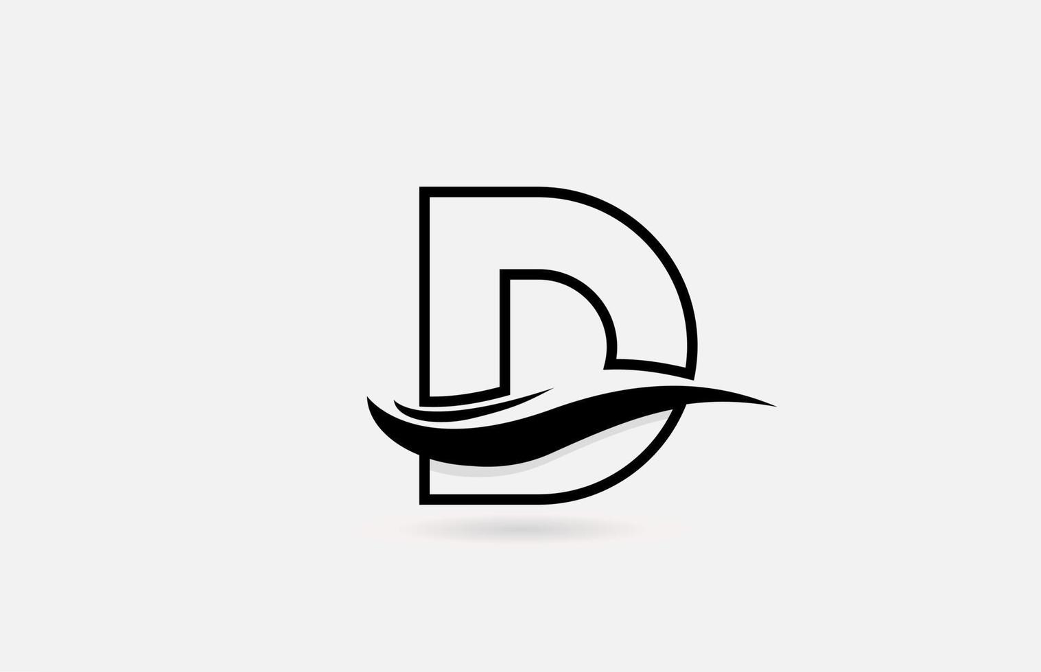 D icono del logotipo de la letra del alfabeto en blanco y negro para empresas y empresas con un diseño de línea simple vector