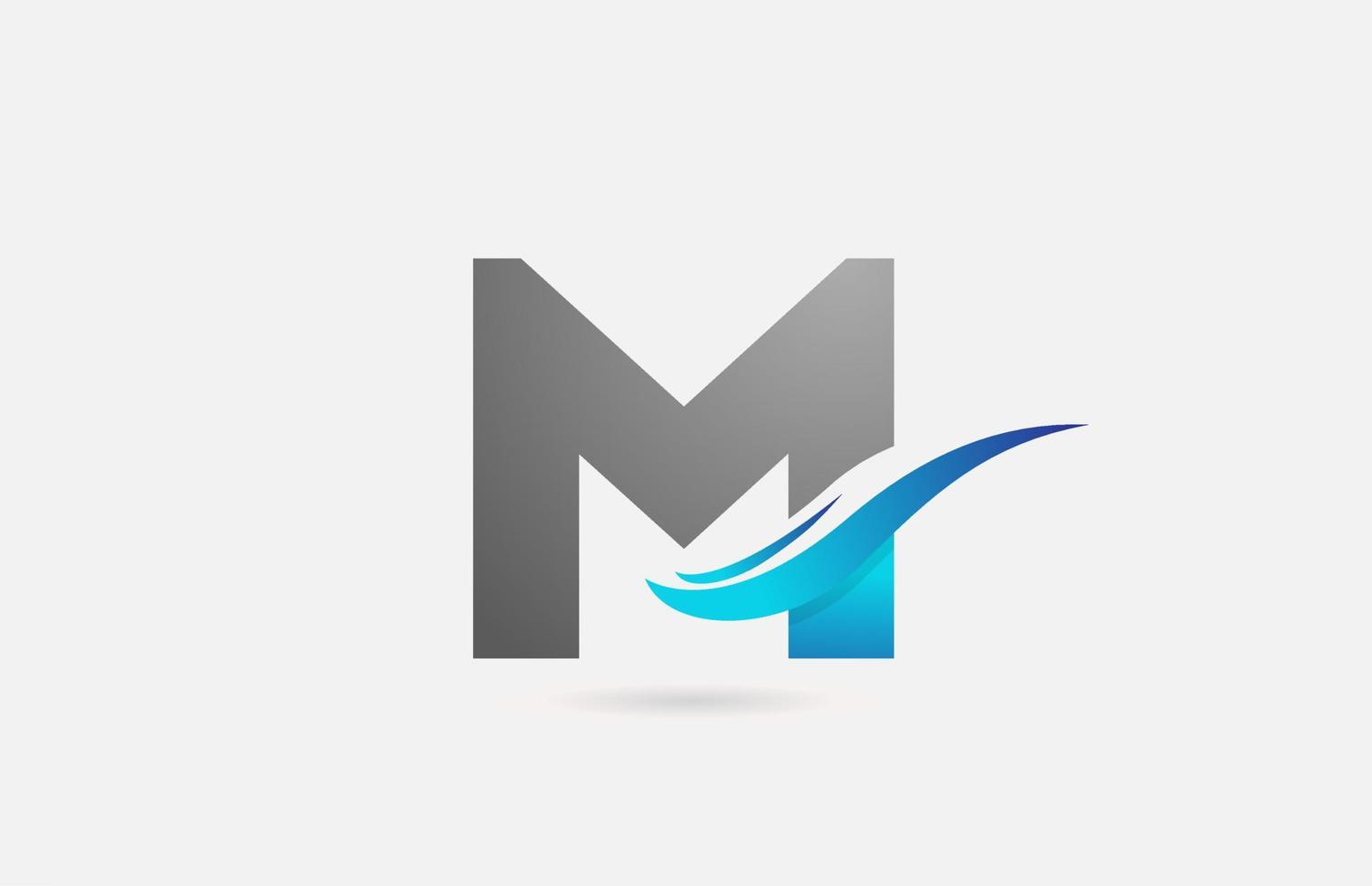 blue grey M alphabet letter logo icon for business and company with swoosh design vector