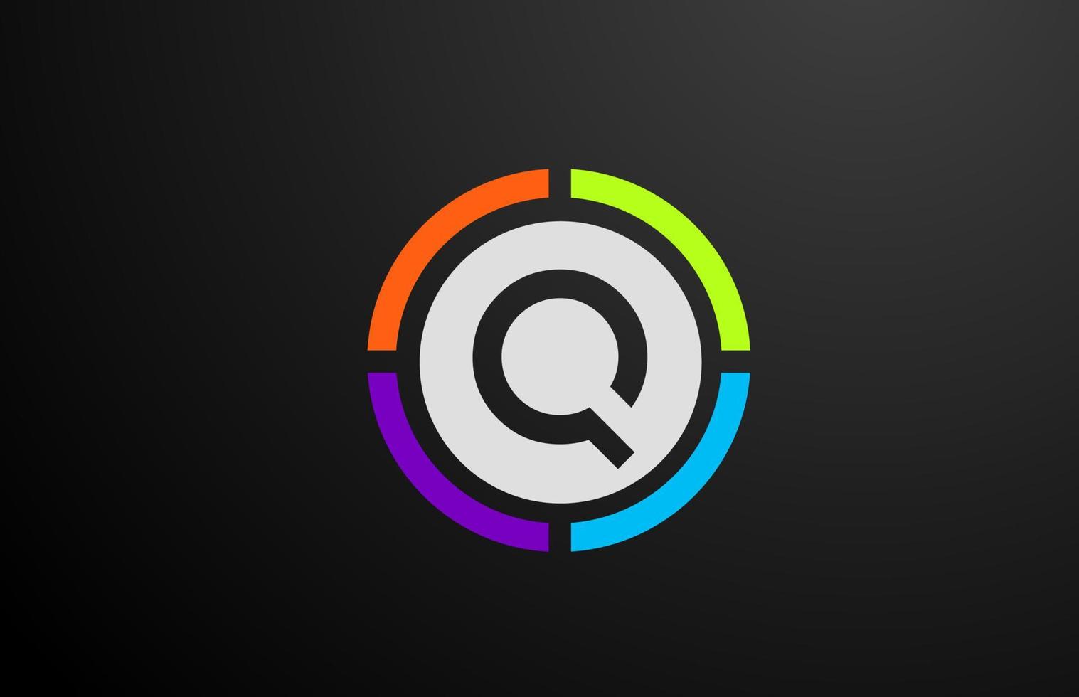 Diseño de icono de logotipo de letra del alfabeto q de color para empresa y negocio con círculo vector