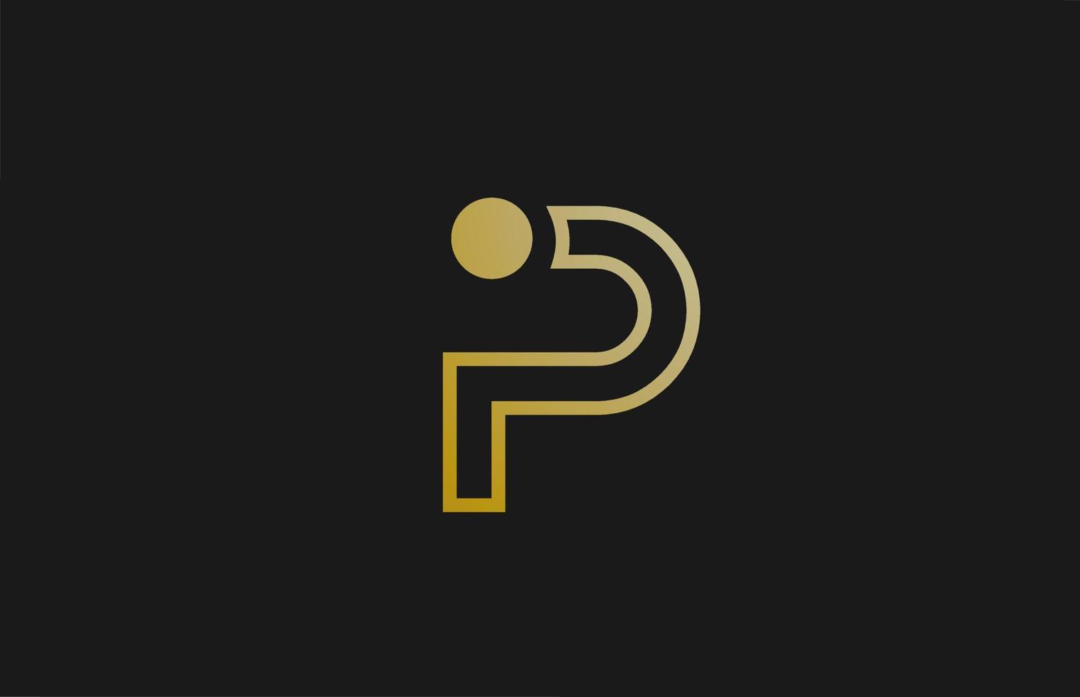 gold golden line P alphabet letter logo design with circle icon for company and business vector