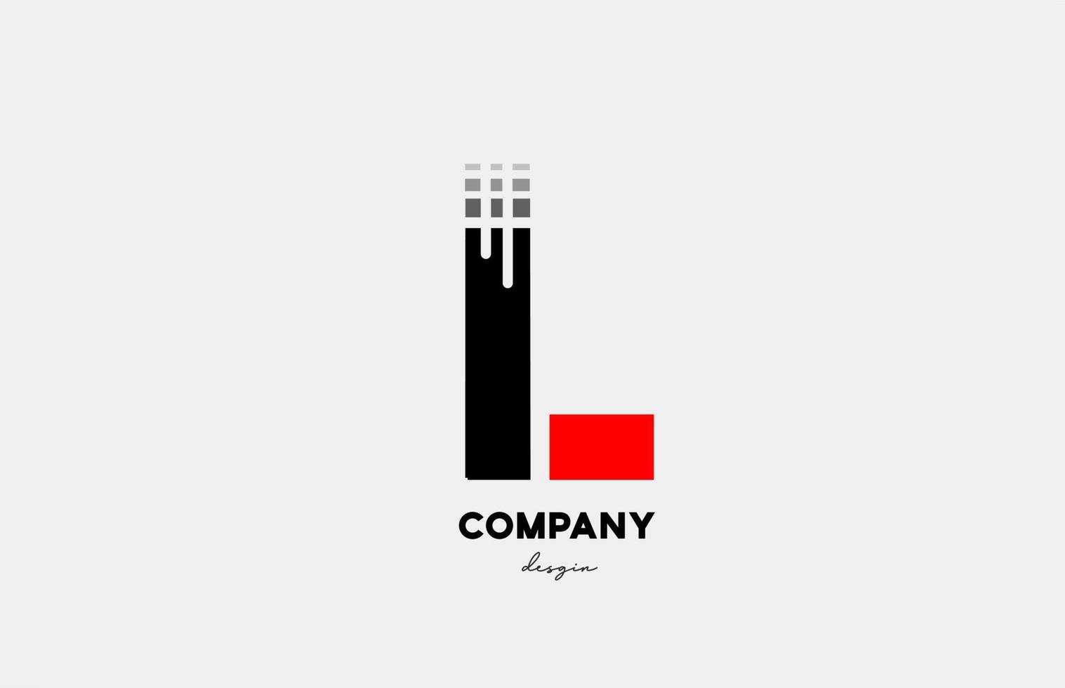 Diseño de icono de logotipo de letra del alfabeto l negro rojo para negocios y empresa vector