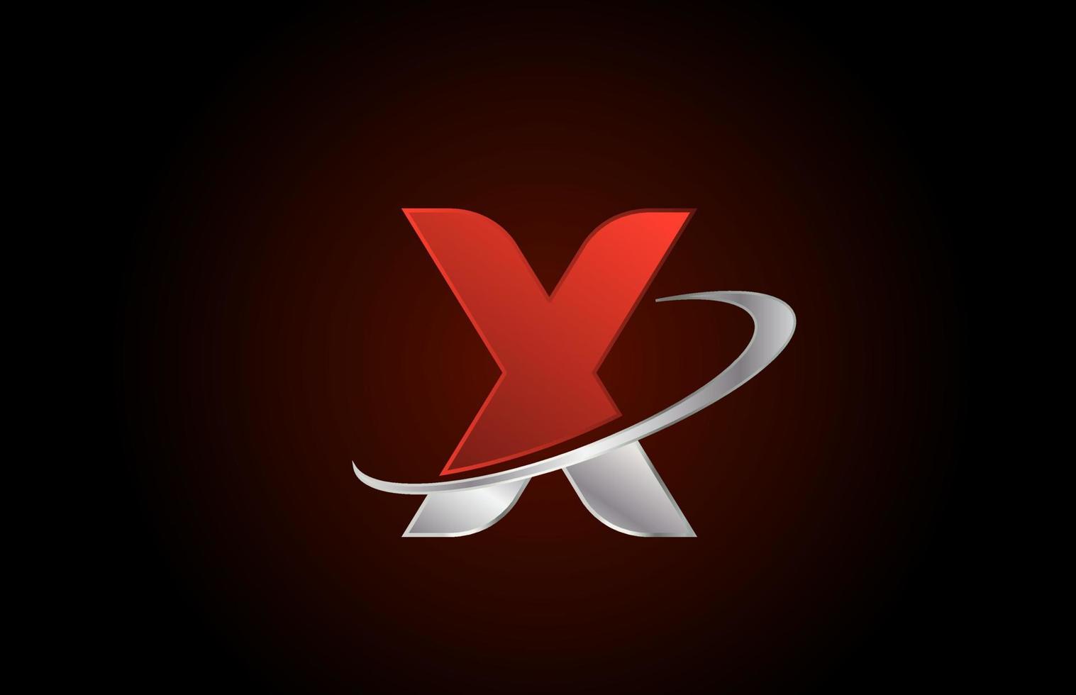 X icono de logotipo de letra del alfabeto de metal rojo para empresa con diseño de swoosh gris vector