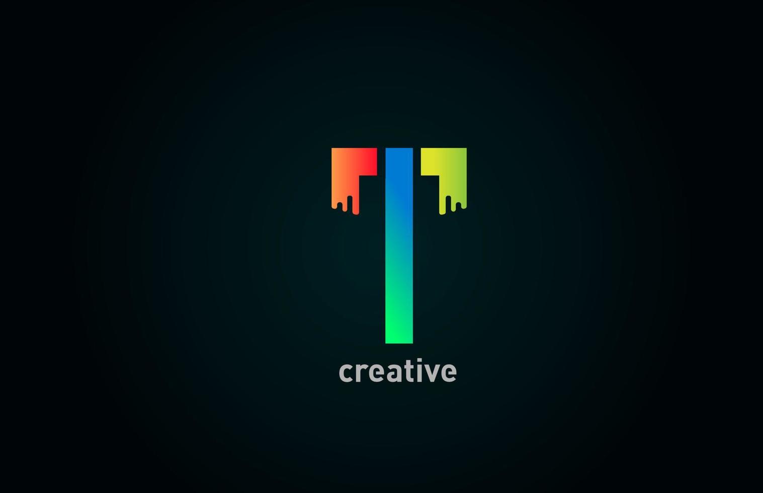 T color icono de diseño de logotipo de letra del alfabeto en color azul verde naranja para empresa y negocio vector