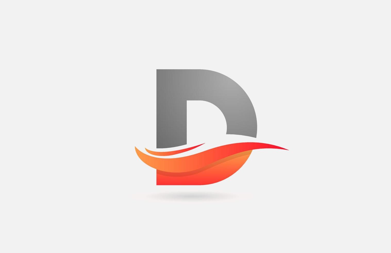 Icono de logotipo de letra del alfabeto d gris naranja para negocios y empresa con diseño de swoosh vector