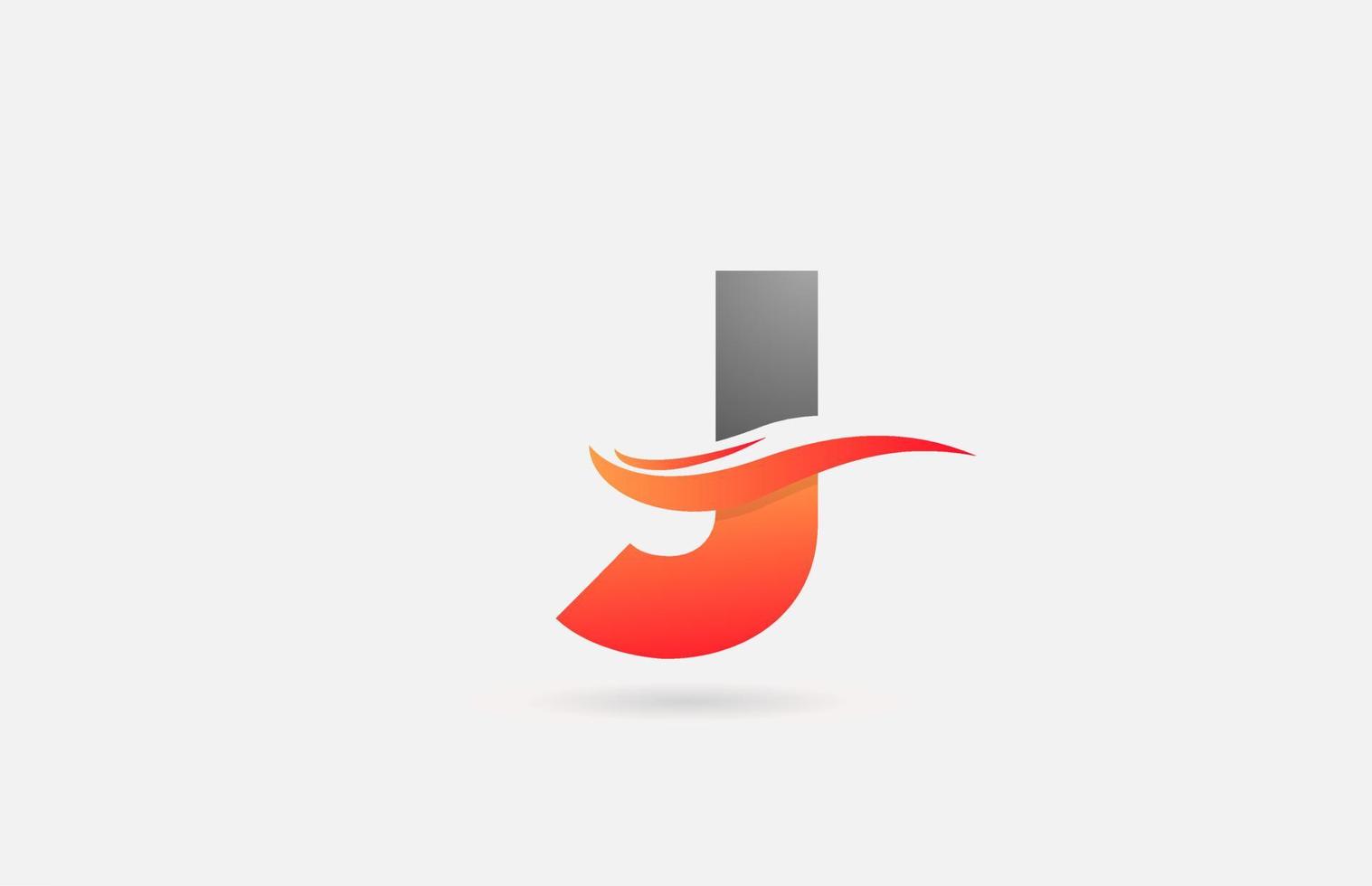 Icono de logotipo de letra del alfabeto j gris naranja para negocios y empresa con diseño de swoosh vector