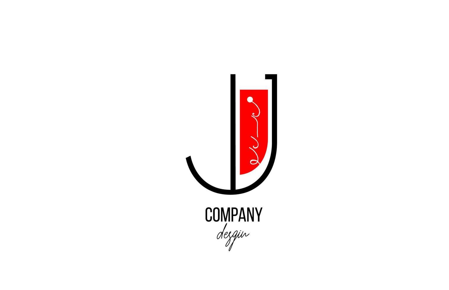 J letter logo alphabet with vintage floral design icon in black white red for company and business vector