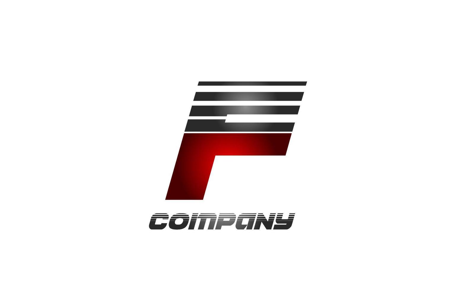 Diseño de icono de logotipo de letra del alfabeto f en color degradado gris rojo para negocios y empresa vector