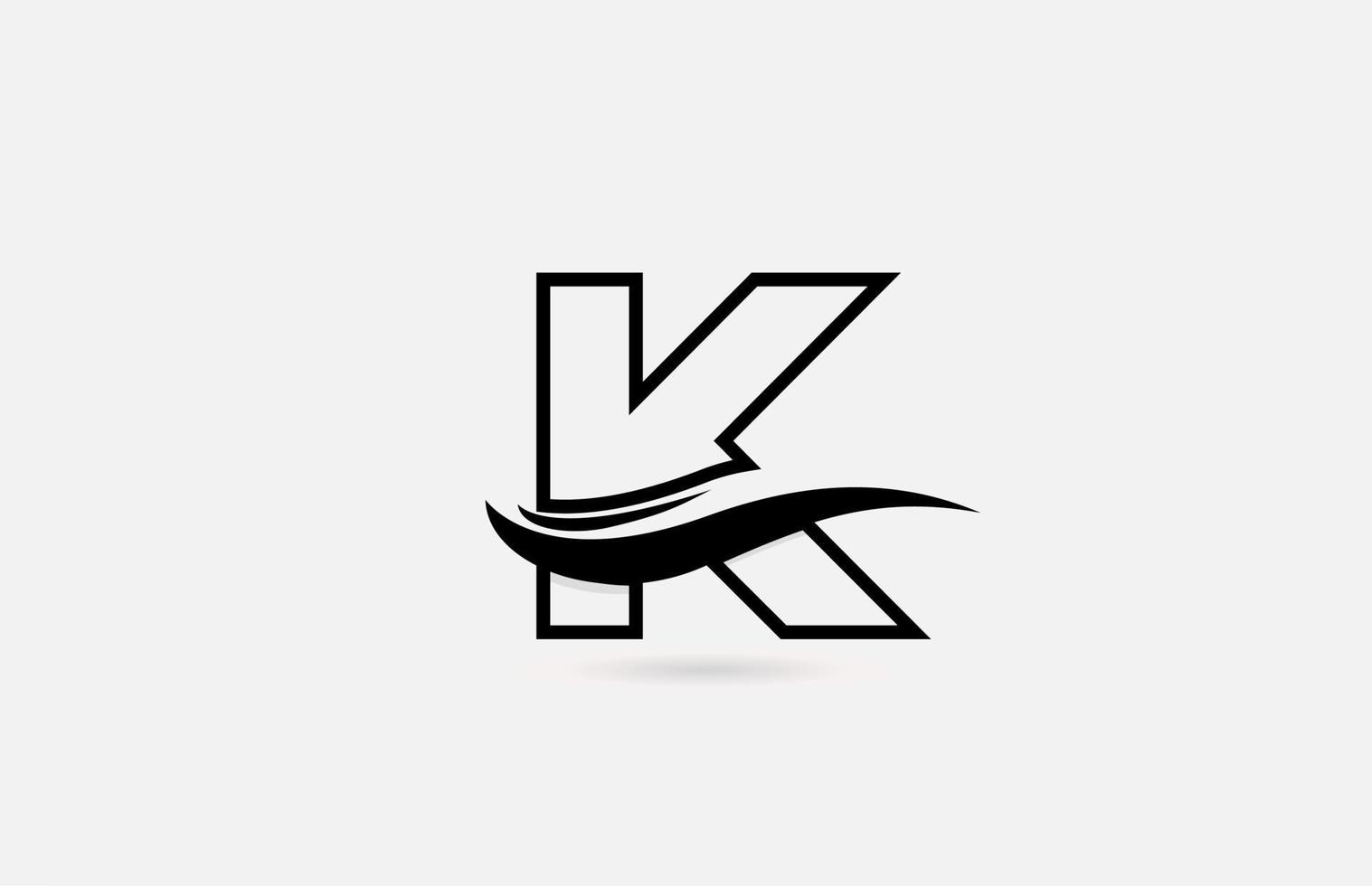 K icono de logotipo de letra del alfabeto en blanco y negro para empresas y empresas con diseño de línea simple vector