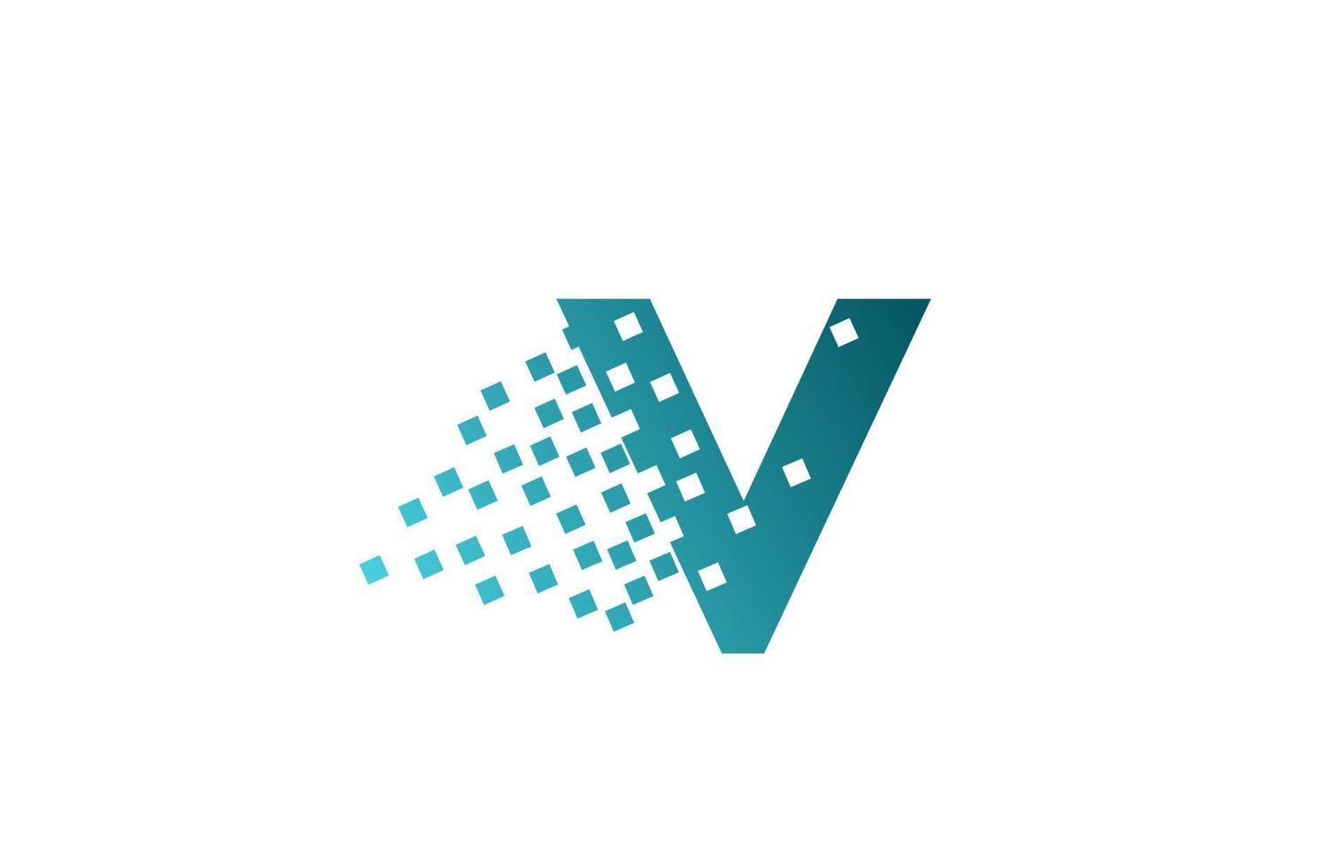 V icono de logotipo de letra del alfabeto para empresa y negocio. diseño de píxeles erosionados verdes para identidad corporativa vector