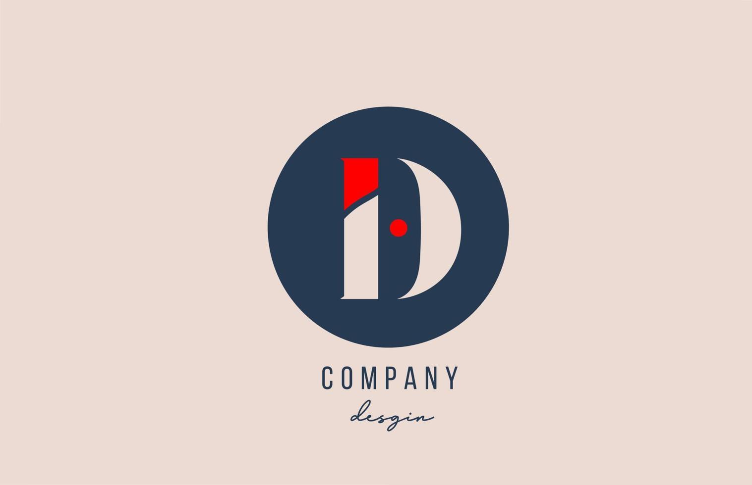 Punto rojo d letra alfabeto logo icono diseño con círculo azul para empresa y negocio vector