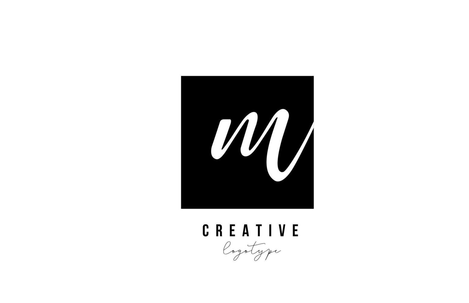 M simple black and white square alphabet letter logo icon design for company and business vector