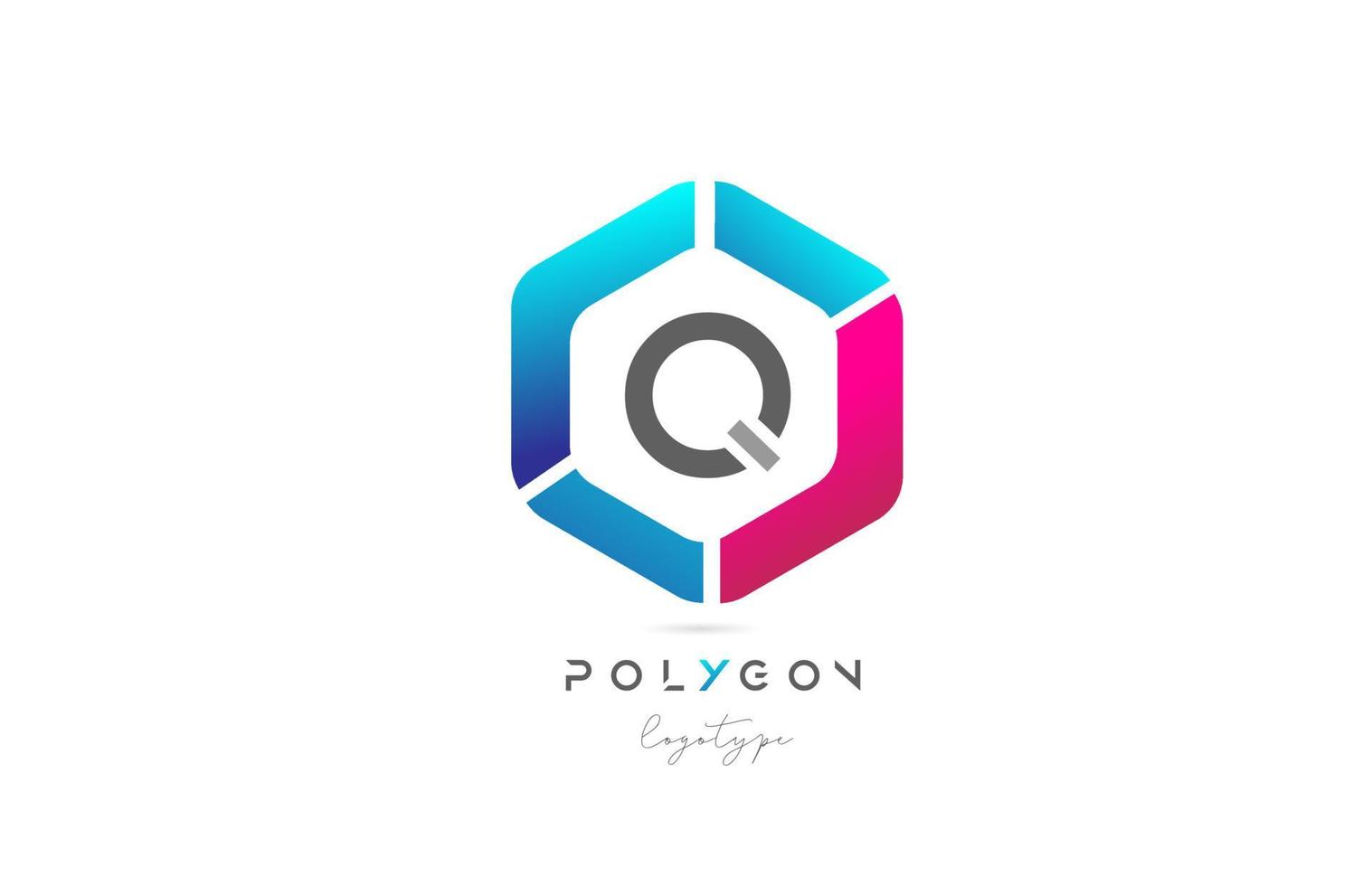 q polígono rosa azul icono alfabeto letra diseño de logotipo para negocios y empresa vector