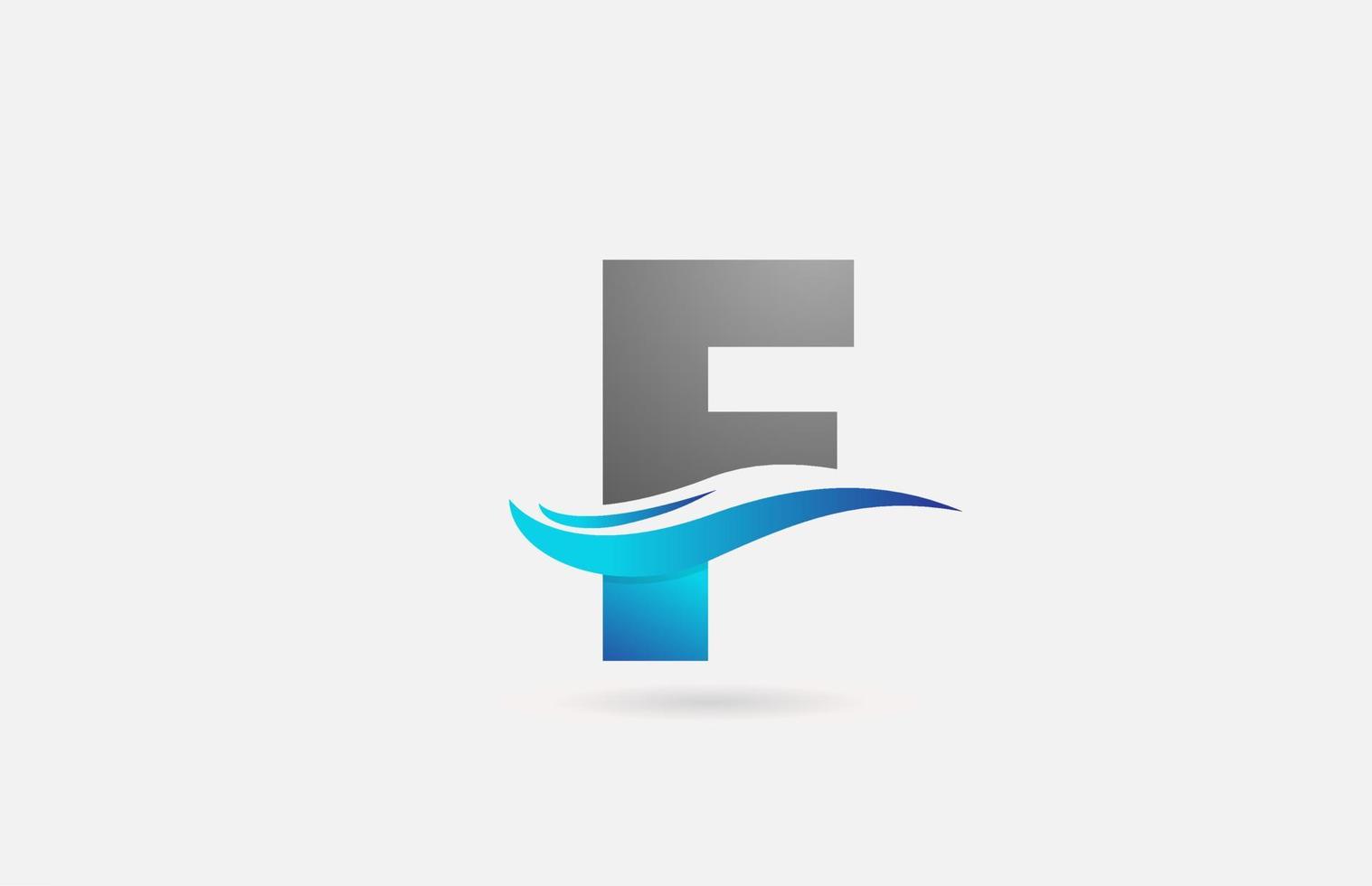 Icono de logotipo de letra del alfabeto f gris azul para negocios y empresa con diseño de swoosh vector