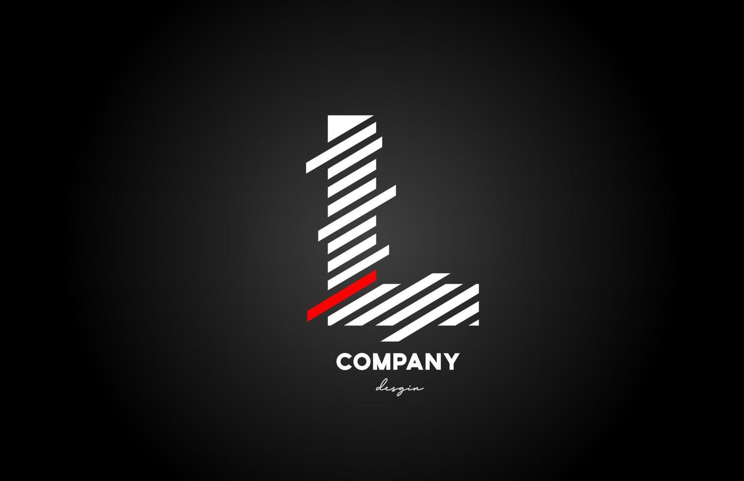 black white red L alphabet letter logo design icon for company and business vector