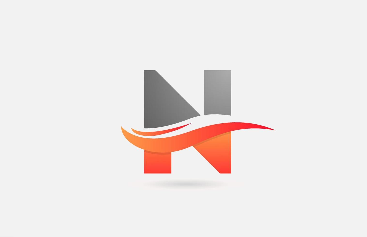 Icono de logotipo de letra del alfabeto n gris naranja para negocios y empresa con diseño de swoosh vector