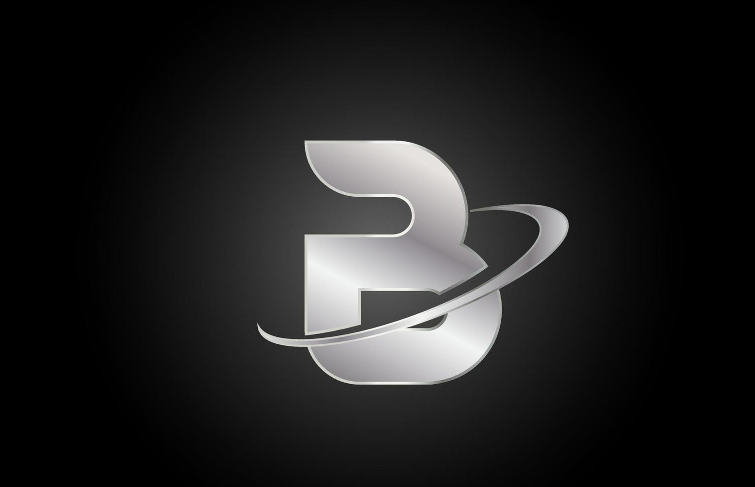 B icono de logotipo de letra del alfabeto de metal para empresa con diseño de swoosh vector