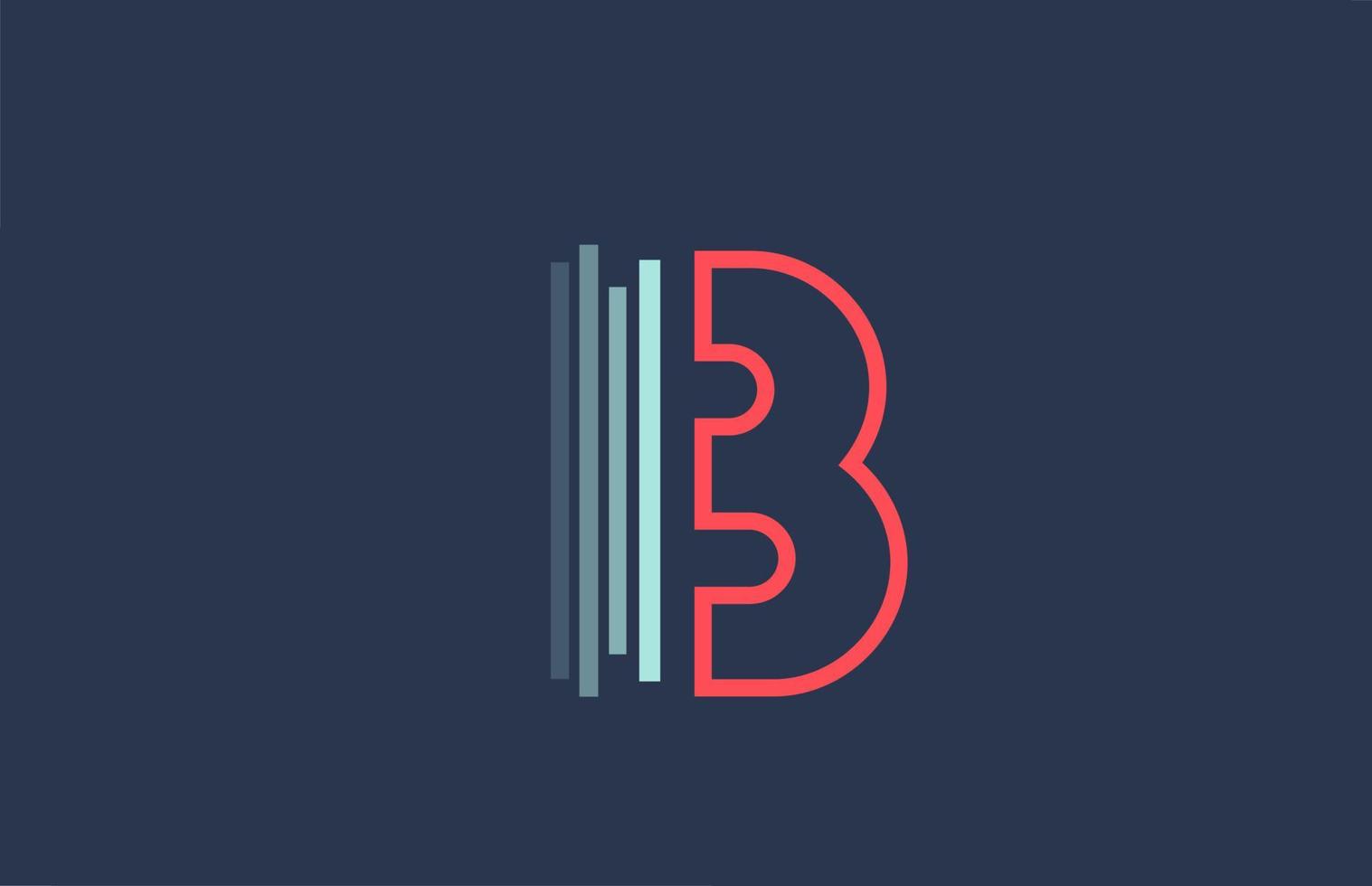 blue red B alphabet letter logo icon for company and business with line design vector