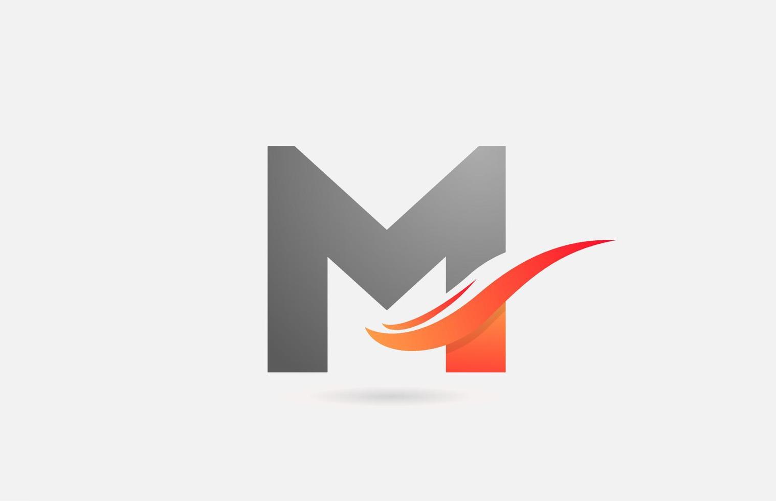 orange grey M alphabet letter logo icon for business and company with swoosh design vector