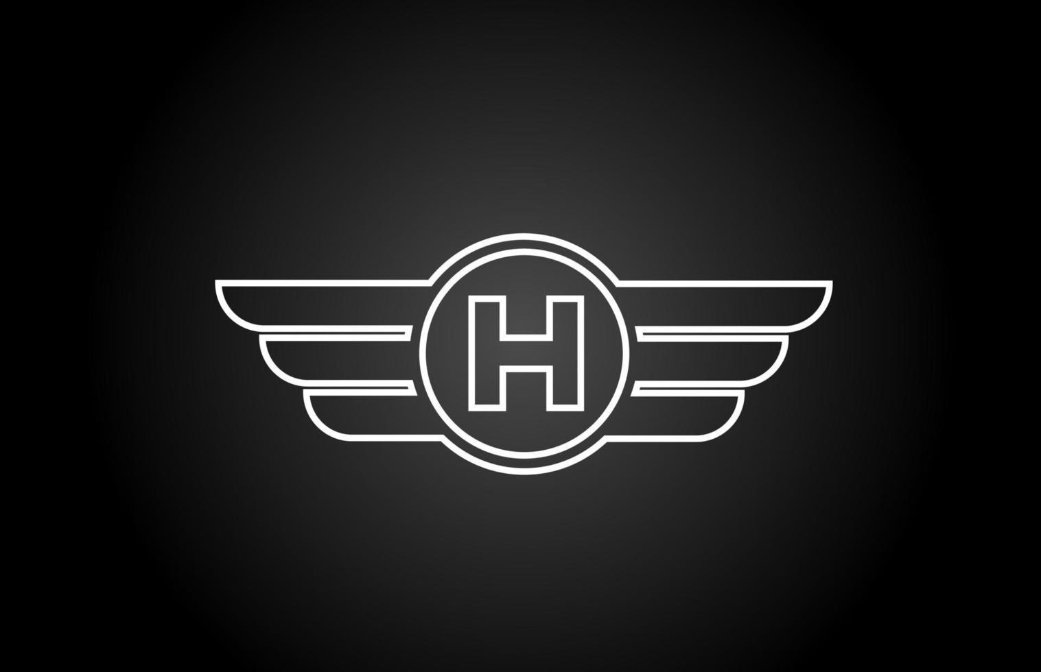 Icono del logotipo de la letra del alfabeto H para negocios y empresas con diseño de ala de línea en blanco y negro vector