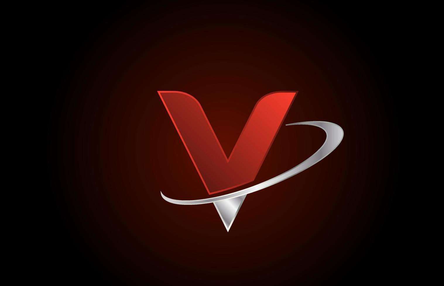 V red metal alphabet letter logo icon for company with grey swoosh design vector