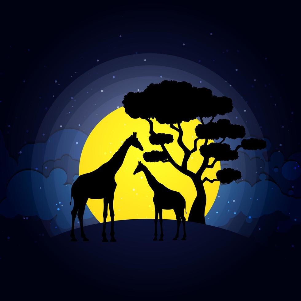 giraffe safari wildlife africa sunset, animals isolated vector