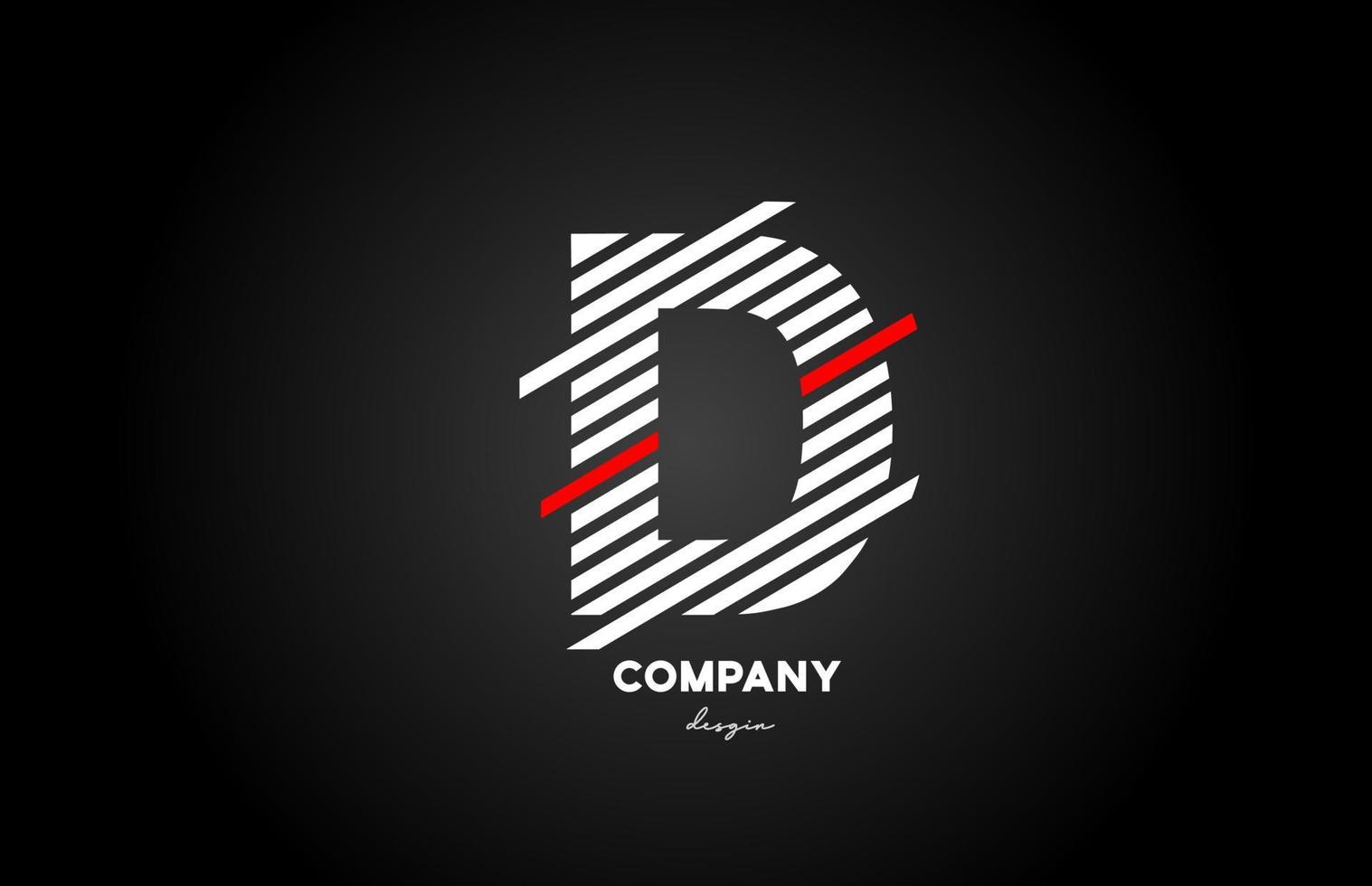 black white red D alphabet letter logo design icon for company and