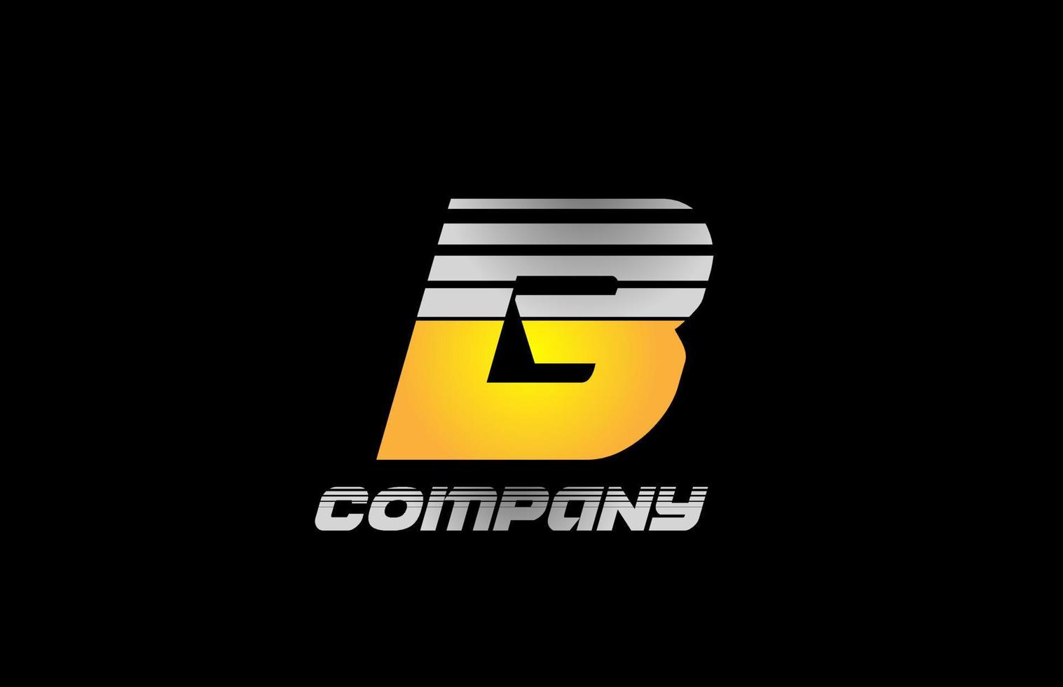 B alphabet letter logo icon for business and company with yellow stripes design vector