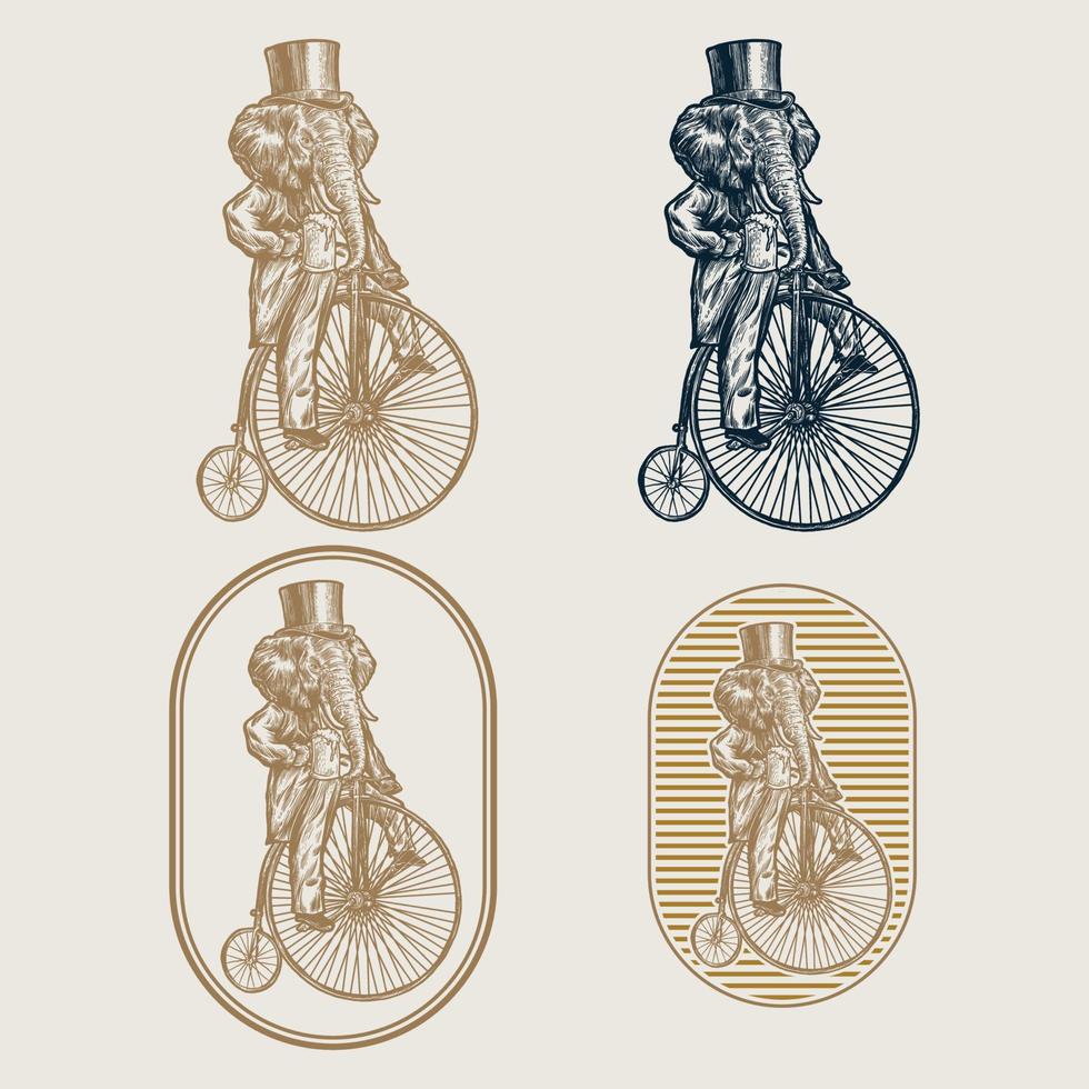 logotipo de circo de café de bicicleta de elefante vintage vector