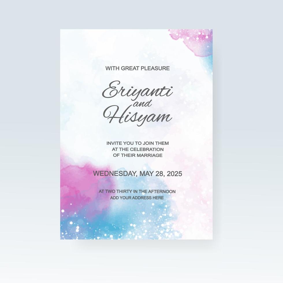 Watercolor wedding invitation card. Beautiful wedding card watercolor with splash. vector