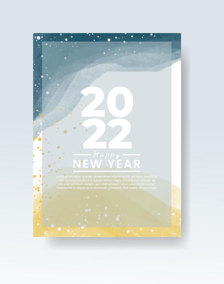 Happy new year 2022 poster or card template with watercolor wash splash vector