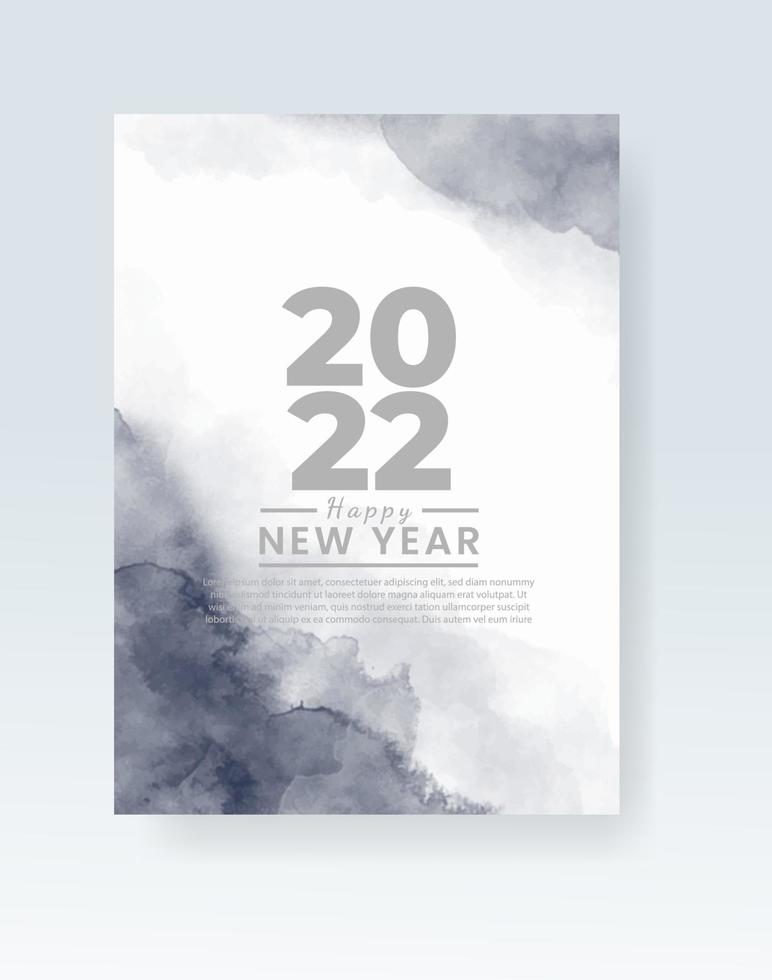 Happy new year 2022 poster or card template with watercolor wash splash vector