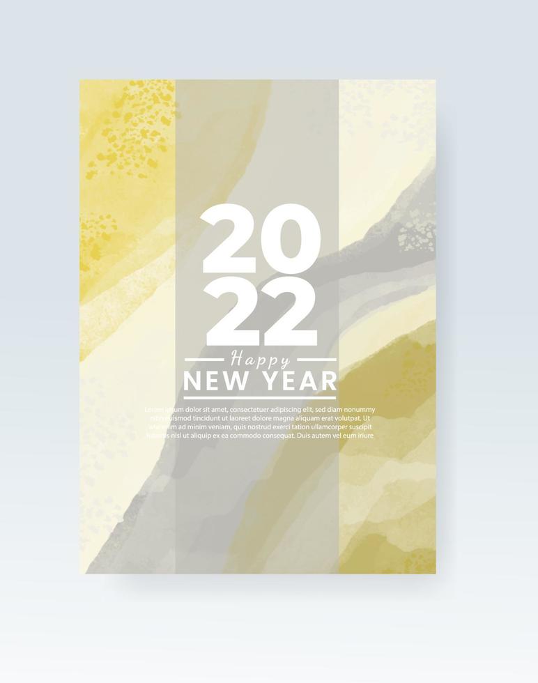 Happy new year 2022 poster or card template with watercolor wash splash vector