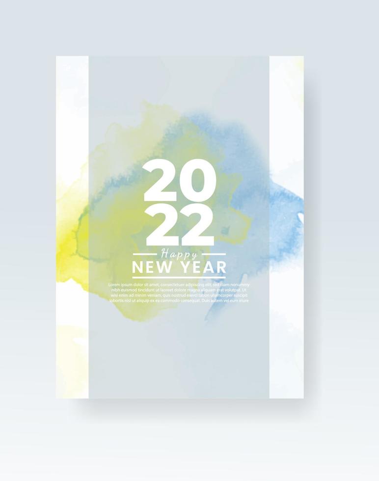 Happy new year 2022 poster or card template with watercolor wash splash vector