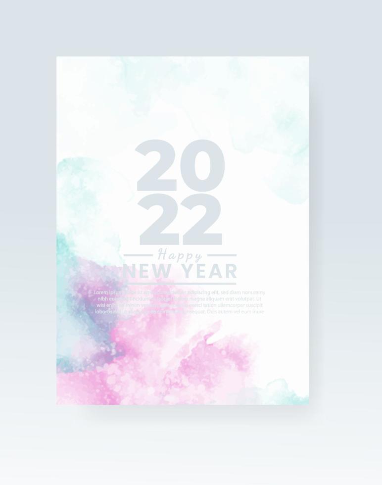 Happy new year 2022 poster or card template with watercolor wash splash vector